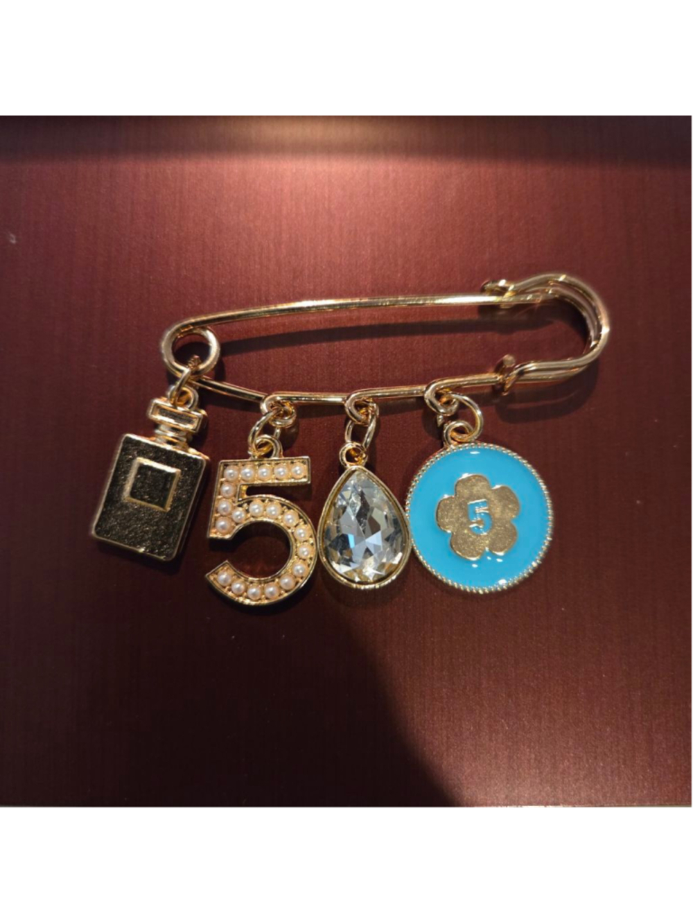 Gold & Blue Charm Brooch Pin